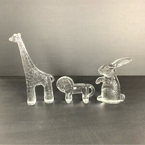 Kosta Voda Bertil Vallien 3 Glass Figurines Lion Giraffe Bunny Vtg Zoo Series